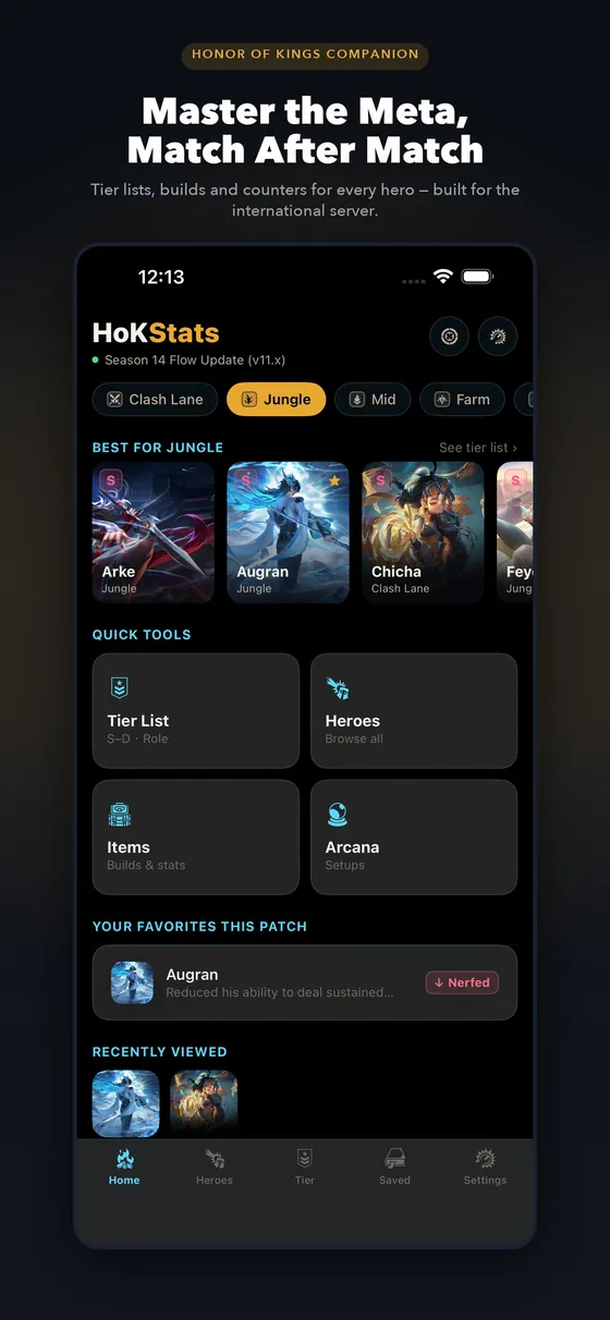 HoKStats app home screen