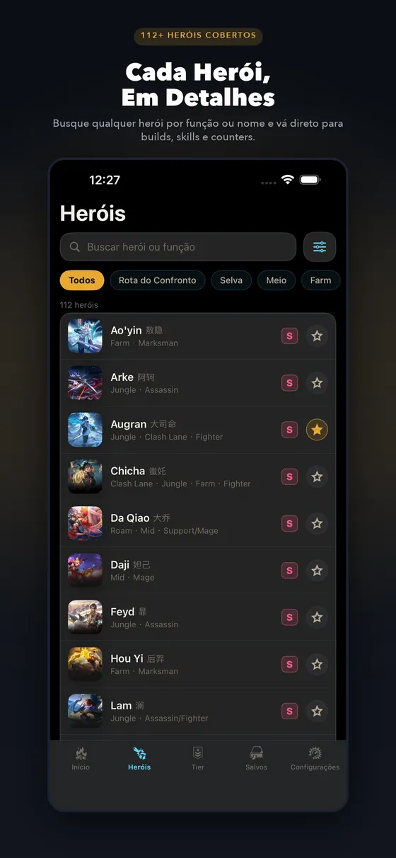 HoKStats app heroes list screen
