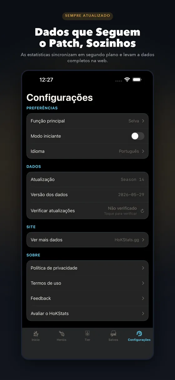 HoKStats app settings screen